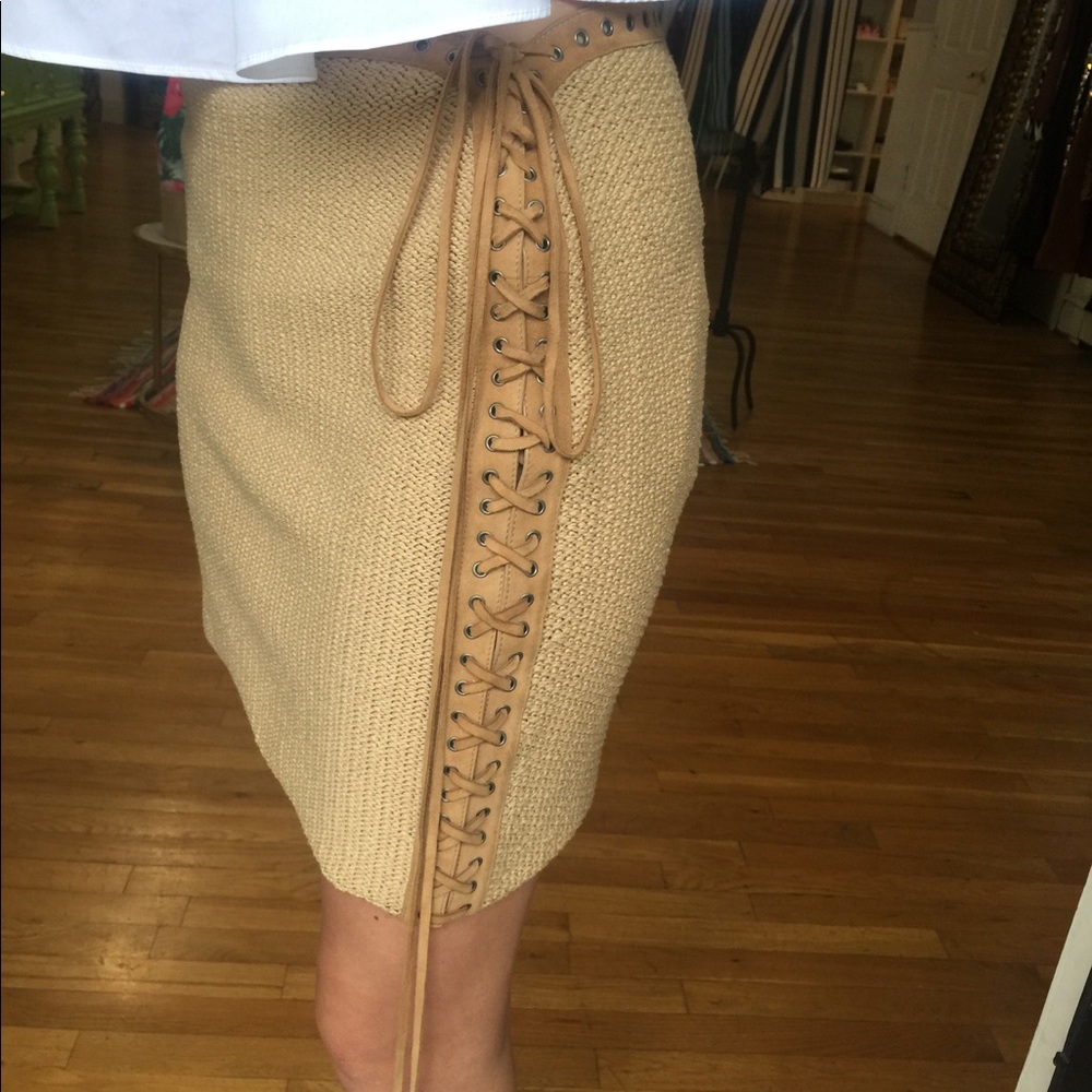 Sexy Salvatore Ferragamo Cotton Skirt with Leather